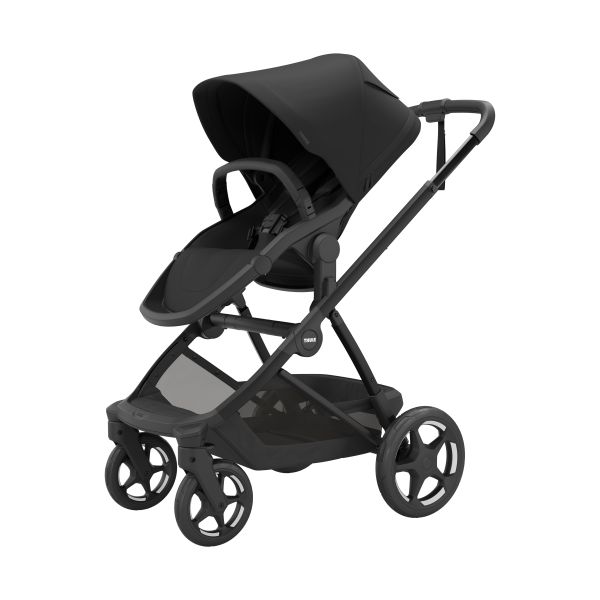 Thule Charm 2-in-1 kinderwagen in zwart met reiswieg en zitje, bij De Gele Flamingo