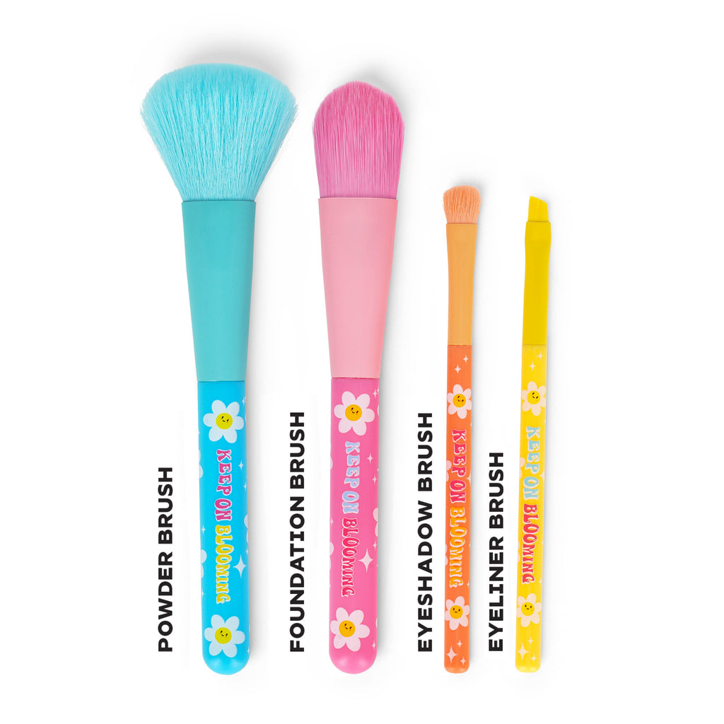 Legami Oh My Glow set van 4 make-up borstels met bloemenprint, verkrijgbaar bij De Gele Flamingo