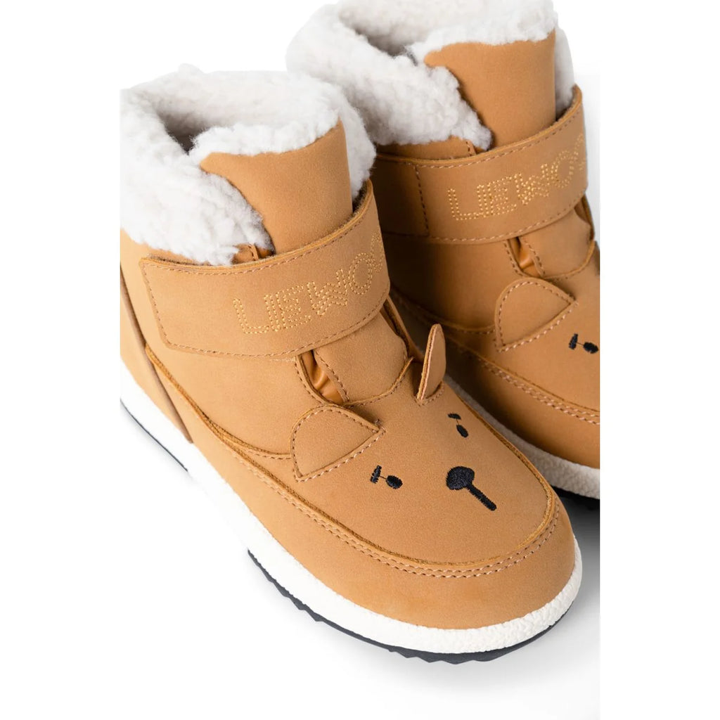 Liewood Barley Bear Winterlaarzen Golden Caramel met buitenkant van duurzaam PU-suede, De Gele Flamingo