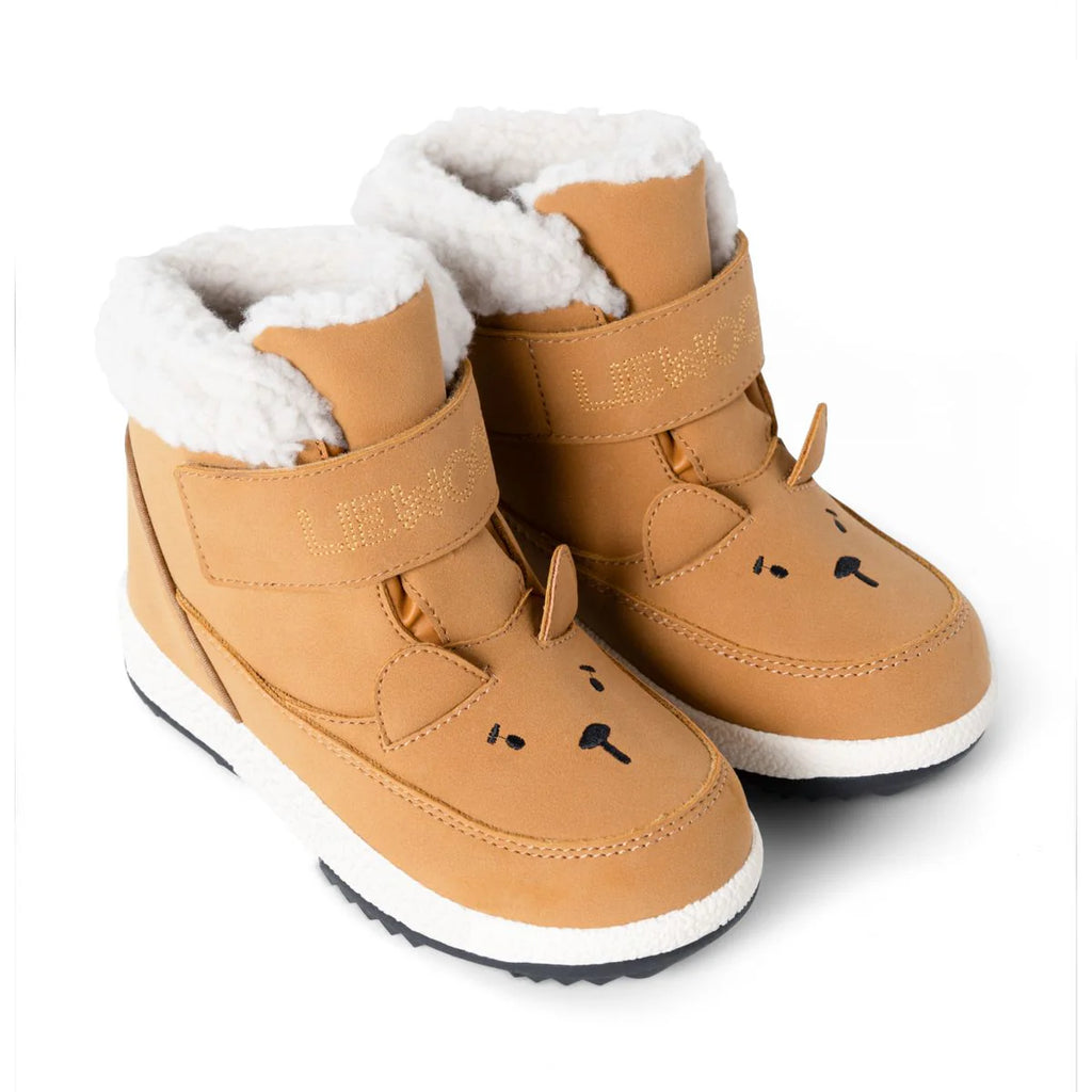 Liewood Barley Bear Winterlaarzen in Golden Caramel, waterdichte peuterlaarzen bij De Gele Flamingo
