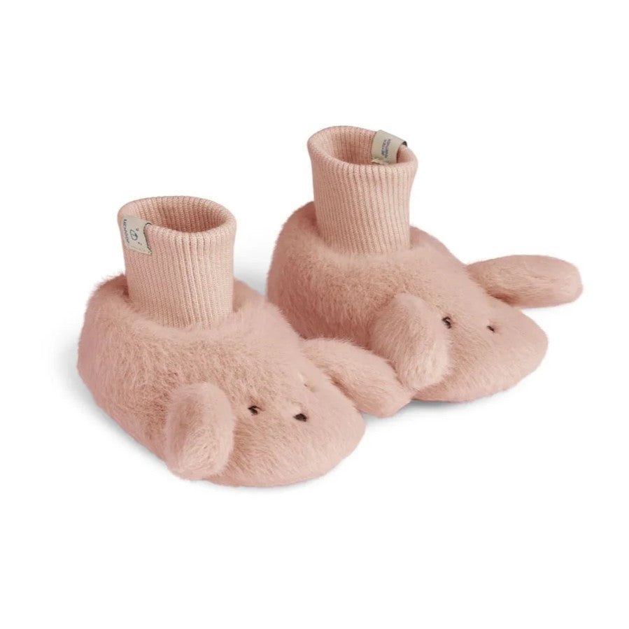 Liewood Beth Rabbit Plush Pantoffels in Pale Tuscany, zachte pluche babypantoffels bij De Gele Flamingo