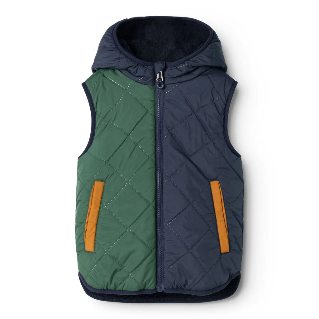 Liewood Diana Omkeerbare Vest Classic Navy Mix met zachte pile afwerking, te koop bij De Gele Flamingo