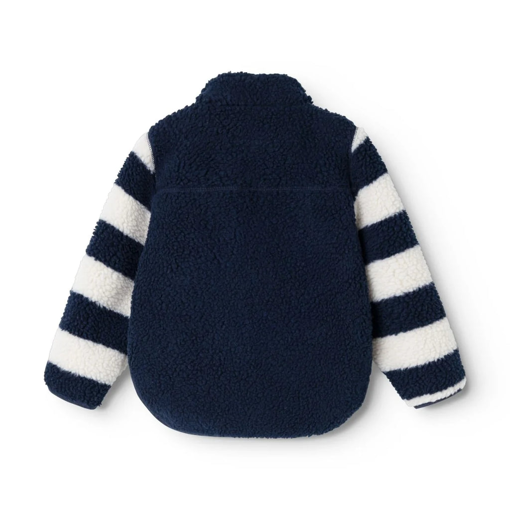 Liewood Noam Pile Jas Classic Navy Multi Mix met contrasterende kleurvlakken, De Gele Flamingo