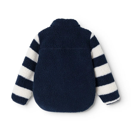 Liewood Noam Pile Jas Classic Navy Multi Mix met contrasterende kleurvlakken, De Gele Flamingo