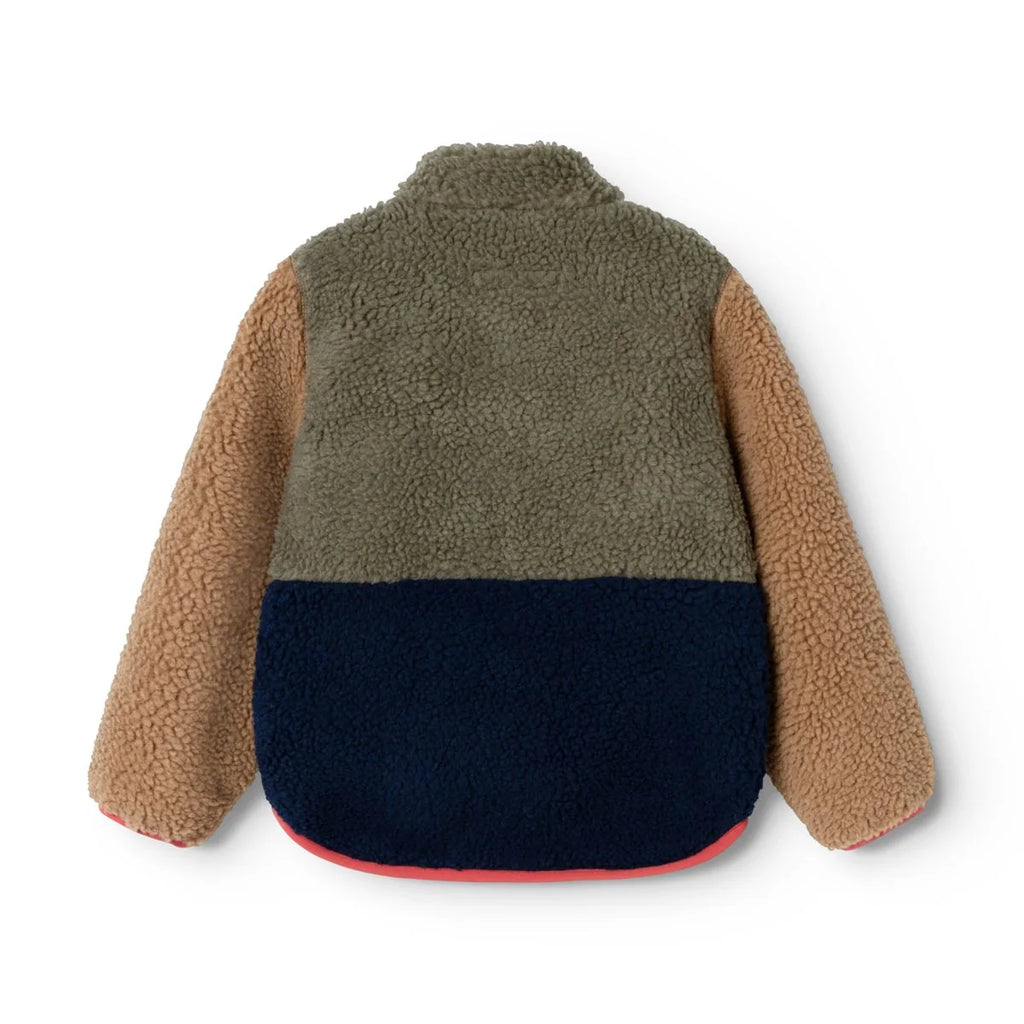 Liewood Nolan Pile Jas Army Brown Multi Mix met hoge kraag voor extra comfort, De Gele Flamingo