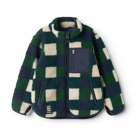 Liewood Nolan Pile Jas in Mega Check / Bright Garden, zachte kinder fleecejas bij De Gele Flamingo