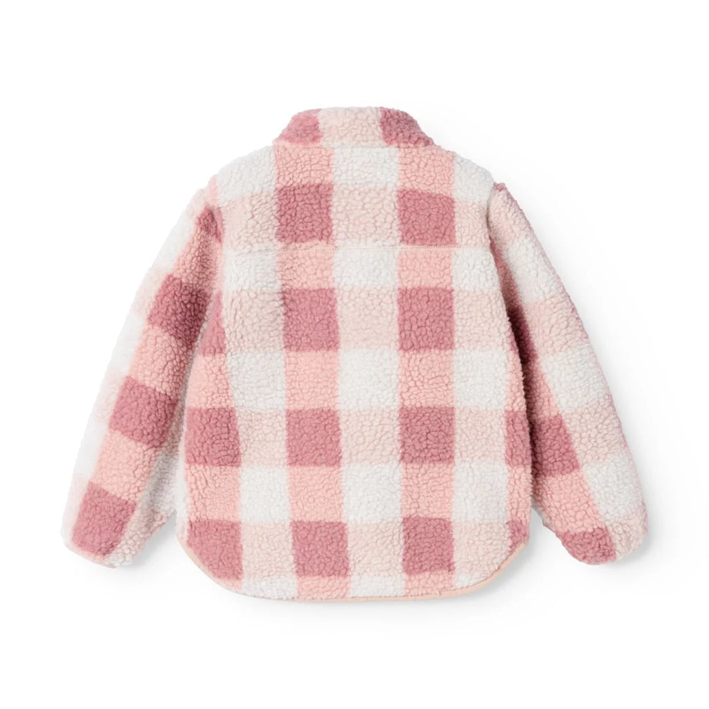 Liewood Nolan Pile Jas Mega Check / Rose Blush met hoge kraag voor extra warmte, De Gele Flamingo