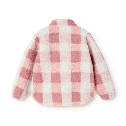 Liewood Nolan Pile Jas Mega Check / Rose Blush met hoge kraag voor extra warmte, De Gele Flamingo