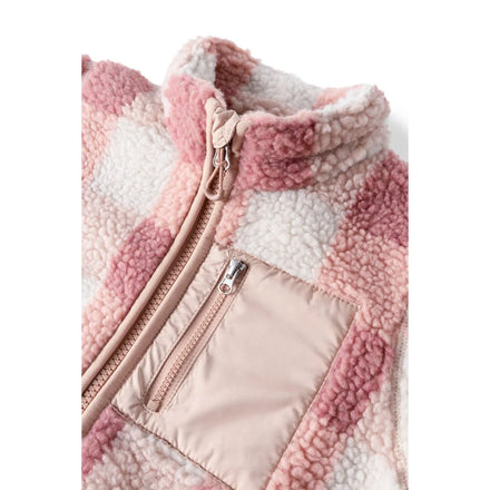 Liewood Nolan Pile Jas Mega Check / Rose Blush met volledige ritssluiting, bij De Gele Flamingo
