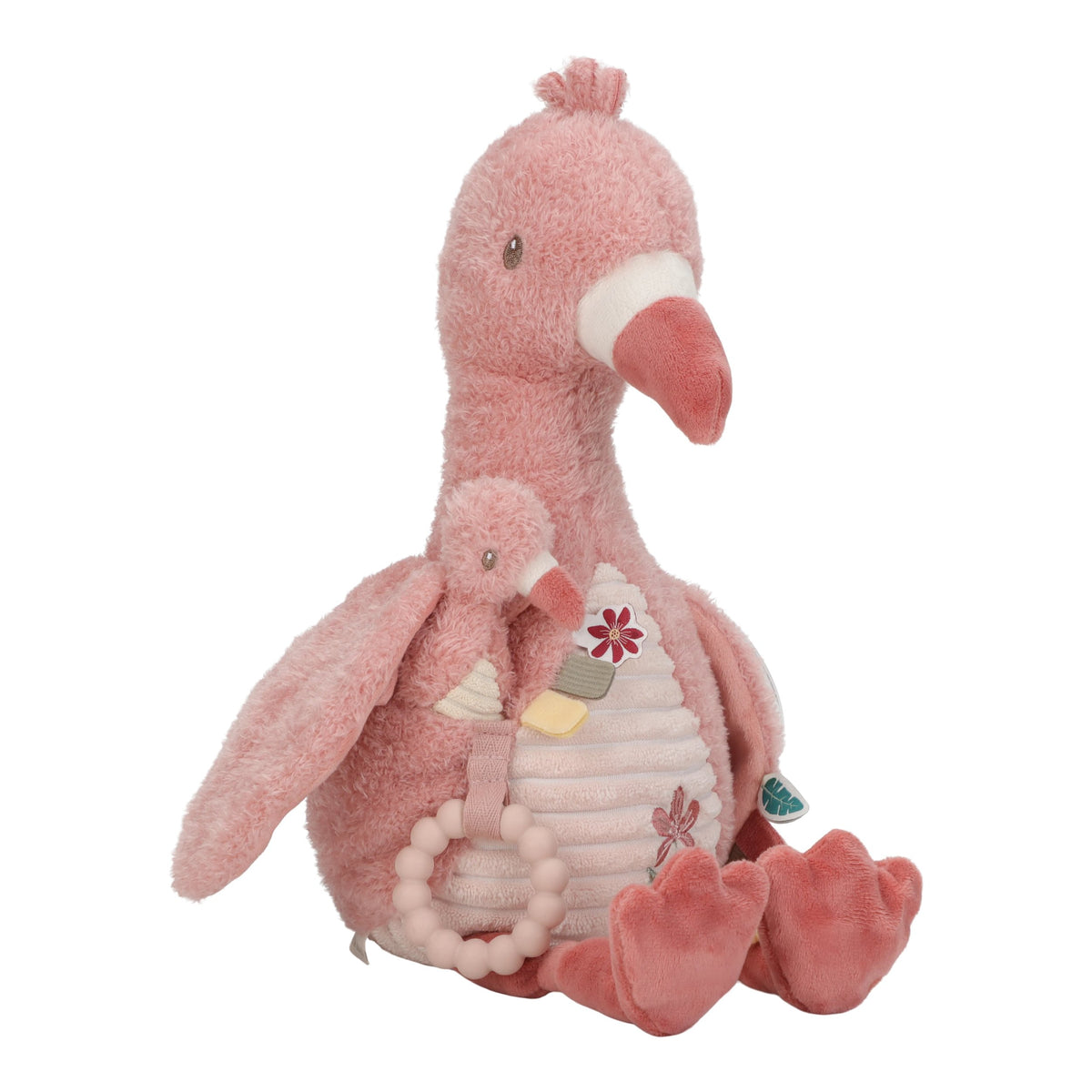 Little Dutch Activiteitenknuffel Safari Friends Flamingo, babyspeelgoed van De Gele Flamingo