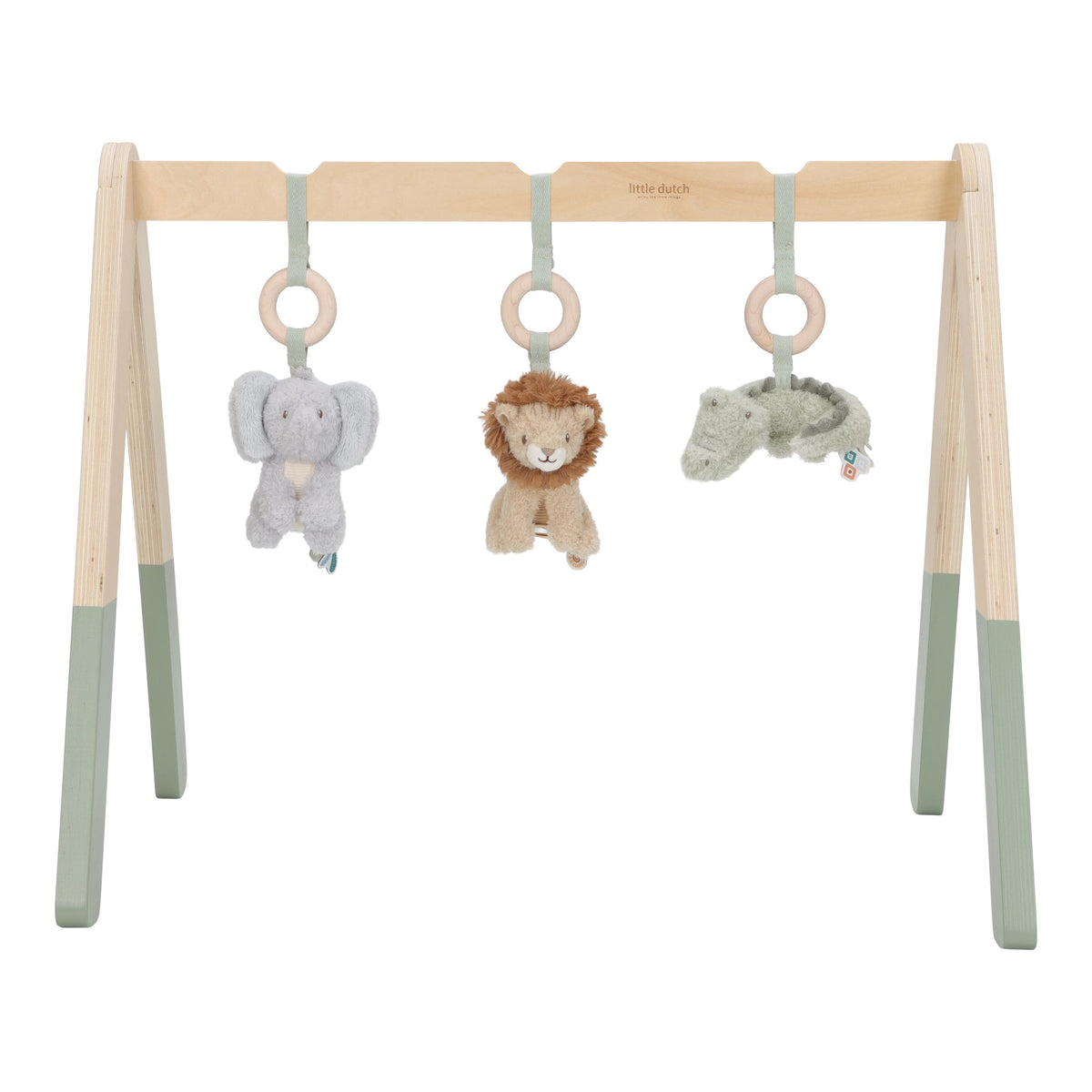 Little Dutch Houten Babygym Safari Friends bij De Gele Flamingo, houten boog met zachte hangspeeltjes