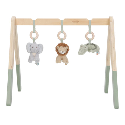 Little Dutch Houten Babygym Safari Friends bij De Gele Flamingo, houten boog met zachte hangspeeltjes