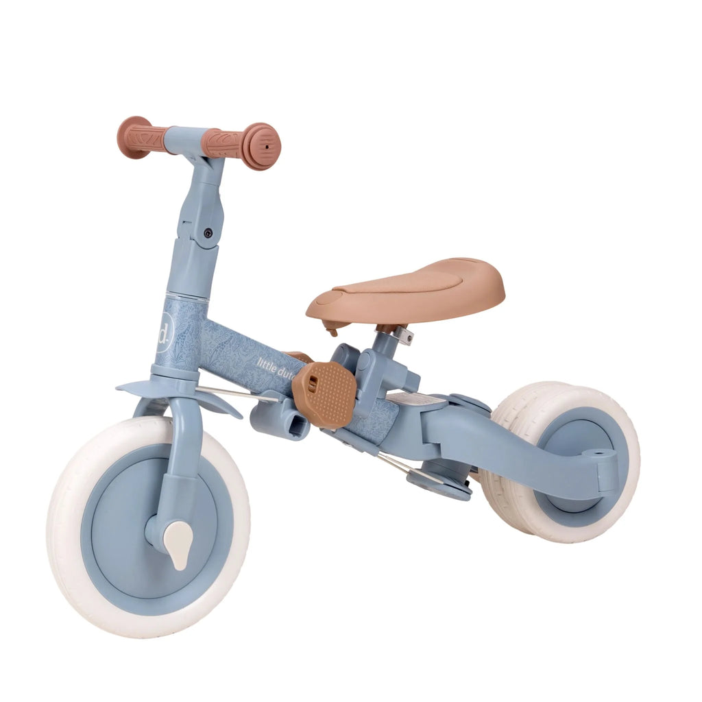 Little Dutch Driewieler 4-in-1 blauw met verstelbare duwstang en veiligheidsbeugel, bij De Gele Flamingo.