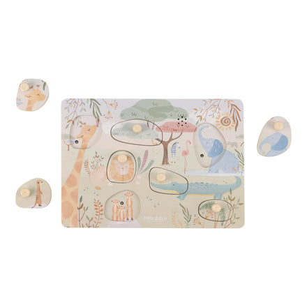 Little Dutch Houten Geluidenpuzzel Safari Friends met savannedieren, te koop bij De Gele Flamingo