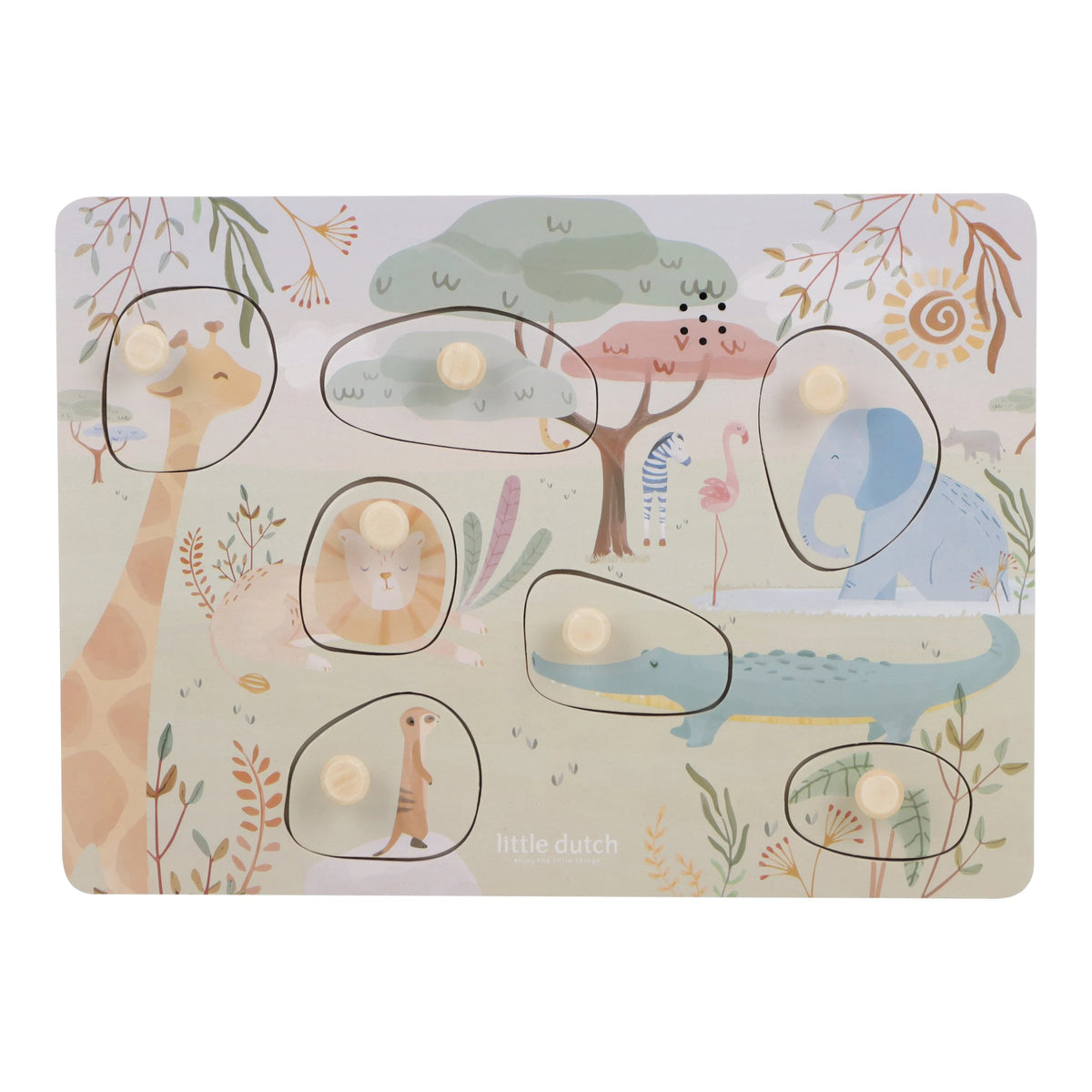 Little Dutch Houten Geluidenpuzzel Safari Friends met savannedieren, te koop bij De Gele Flamingo