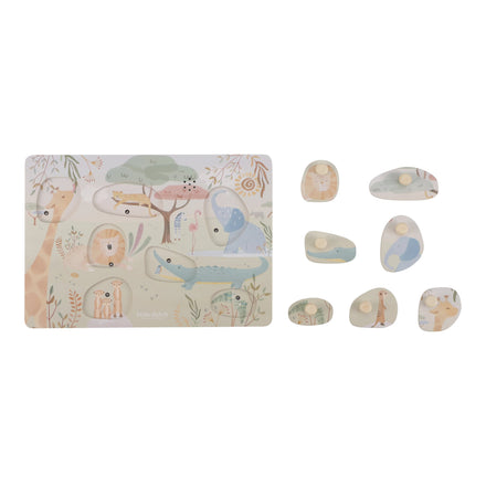 Little Dutch Safari Friends geluidenpuzzel in stevig hout voor kleine kinderhandjes, bij De Gele Flamingo