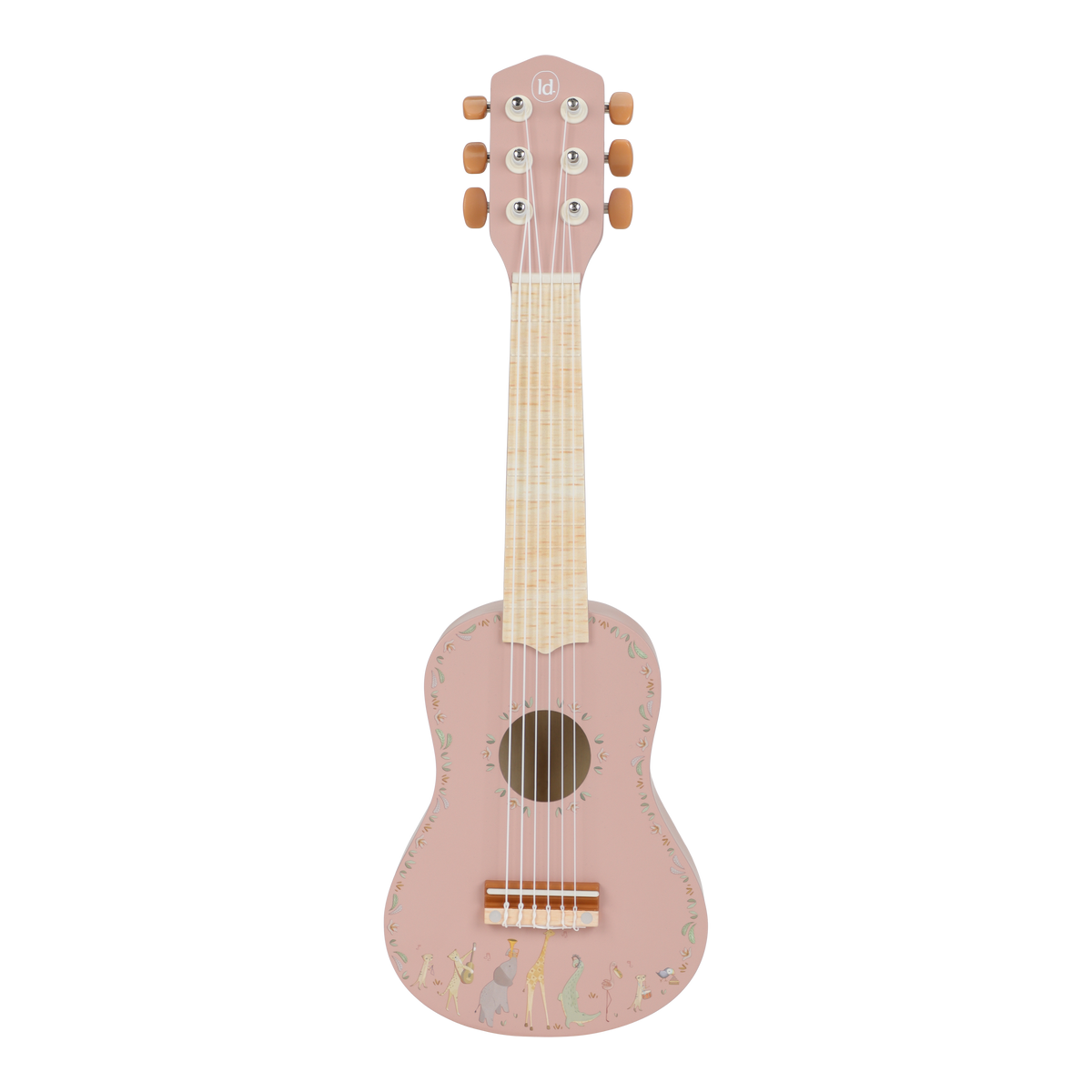 Little Dutch Houten Gitaar Safari Friends in roze bij De Gele Flamingo, houten gitaar met safaridieren