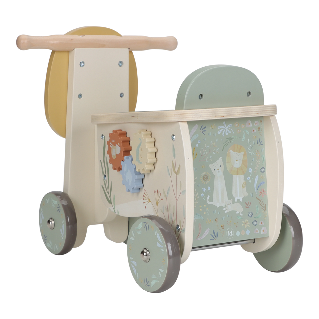 Little Dutch houten loopfiets Safari Friends Leeuw met vormensorteerder voor peuters, De Gele Flamingo
