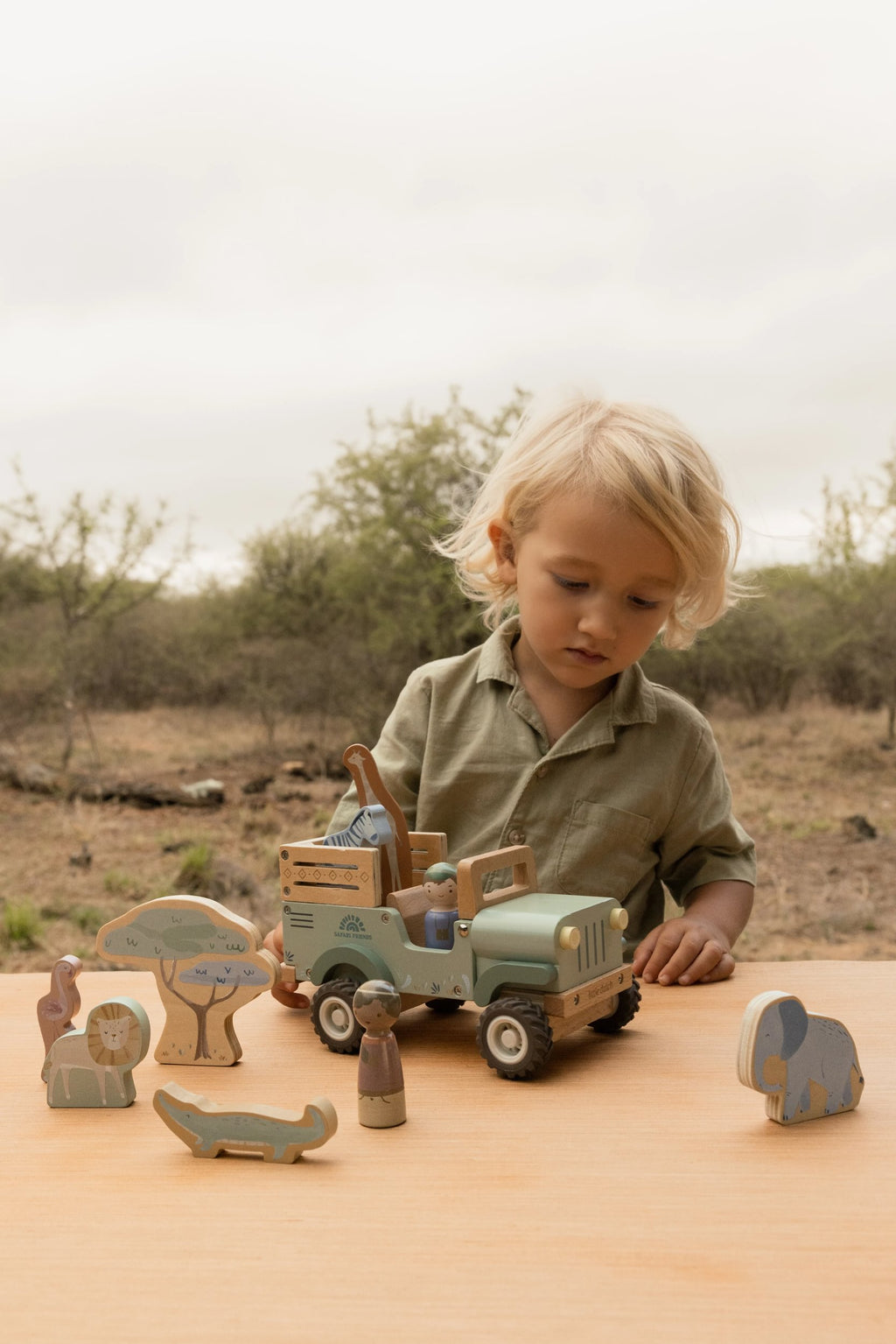 Little Dutch houten safari auto Safari Friends van hout voor fantasierijk safarispel, De Gele Flamingo