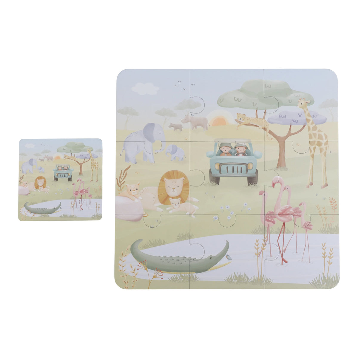 Little Dutch Vloerpuzzel 6 Safari Friends, puzzelset van stevig karton bij De Gele Flamingo.