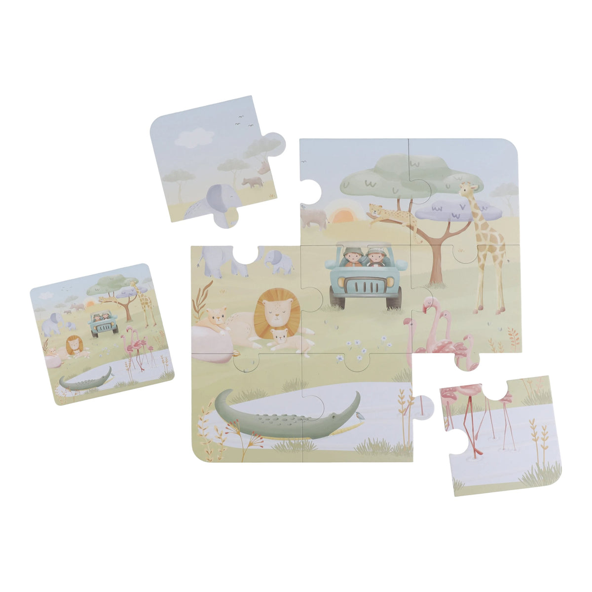Little Dutch Vloerpuzzel 6 Safari Friends, puzzelset van stevig karton bij De Gele Flamingo.