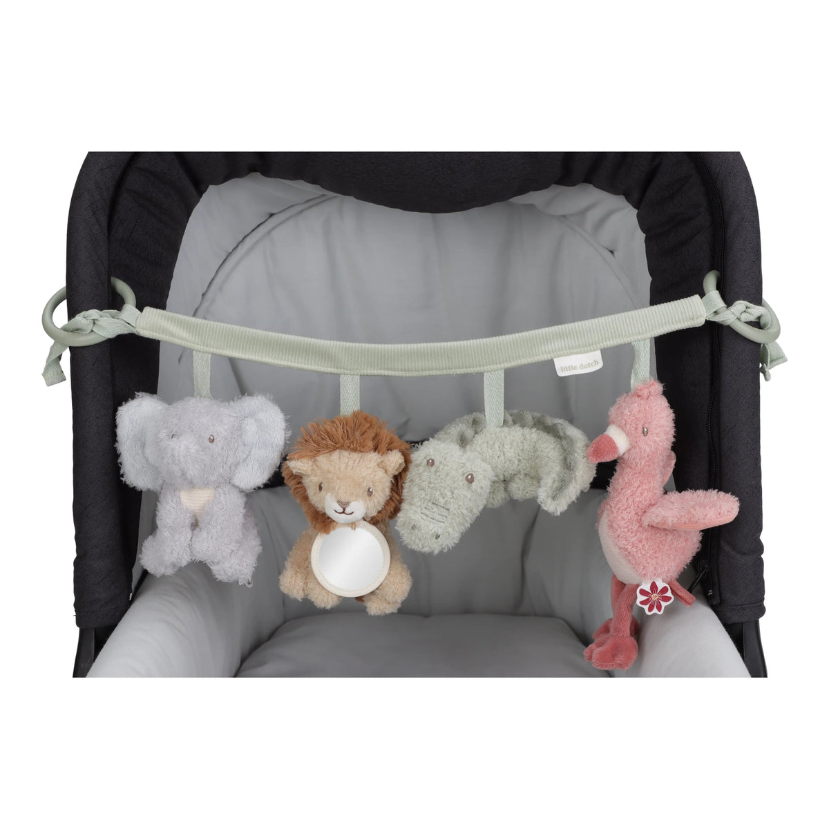 Little Dutch Wagenspanner Safari Friends, babyspeelgoed voor onderweg van De Gele Flamingo