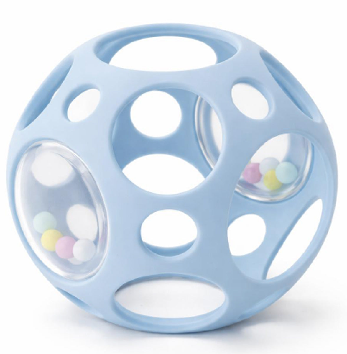 Little L sensorische bal rammelaar blauw van siliconen met open structuur
