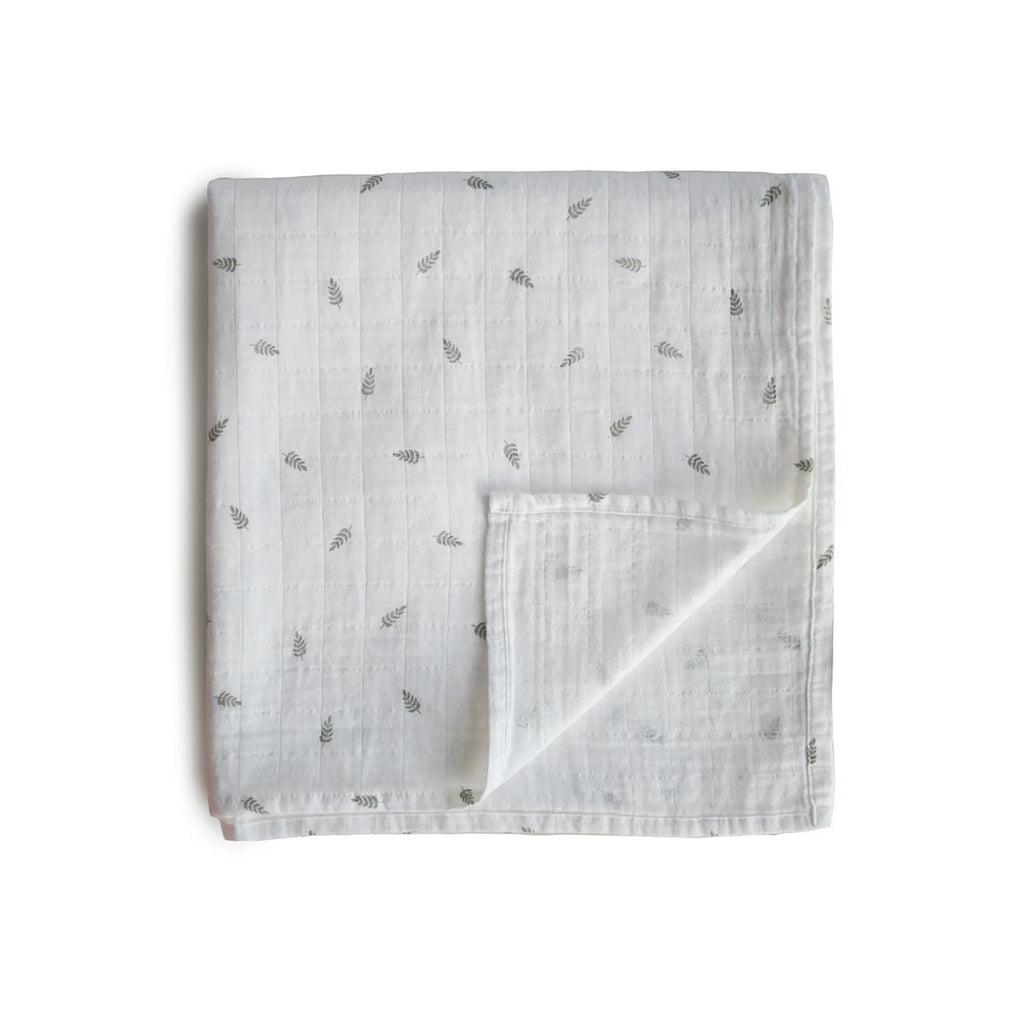 Mushie hydrofiele doek Leaves van 120x120 cm in 100% biologisch katoen, bij De Gele Flamingo