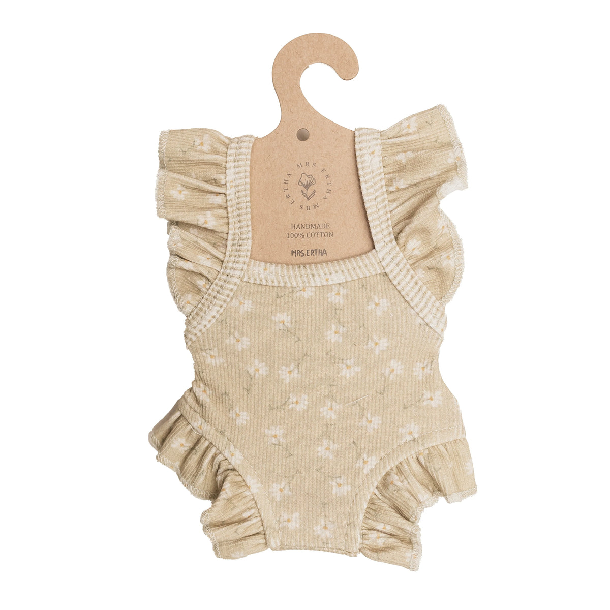 Mrs. Ertha Loretas poppenkleertjes Frilled Daisys van biologisch katoen voor poppen van 34-36 cm, De Gele Flamingo