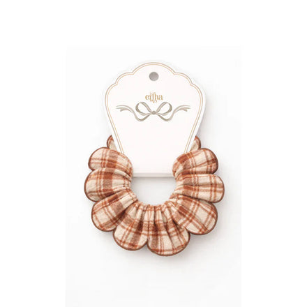 Mrs. Ertha Haar Scrunchie Honey Plaid van De Gele Flamingo, zachte stof van 100% biologisch katoen voor fijn haar