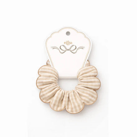 Mrs. Ertha Haar Scrunchie Toffee Lines van De Gele Flamingo, 100% biologisch katoen met elegante geschulpte rand