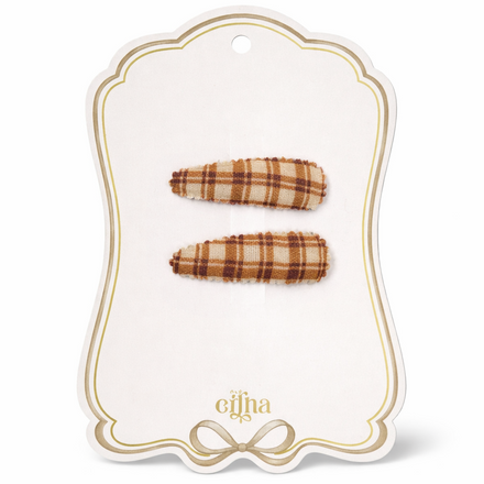 Mrs. Ertha haarspeldjes Honey Plaid van De Gele Flamingo, set van 2 met zachte afwerking en tijdloos design in neutrale kleuren