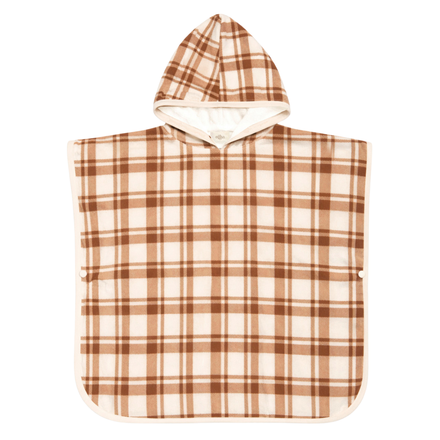 Mrs. Ertha Poncho Honey Plaid van De Gele Flamingo, 100% katoen met capuchon en veel bewegingsvrijheid