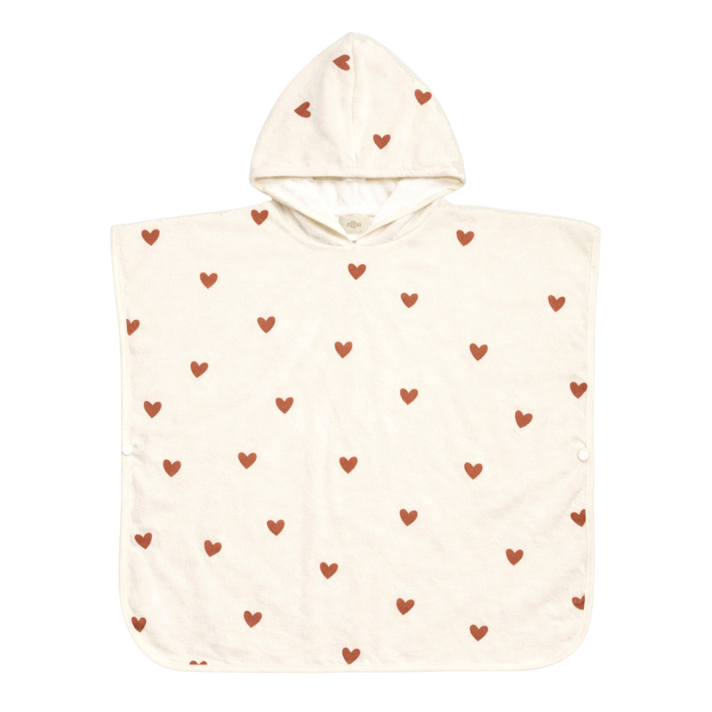 Mrs. Ertha Poncho Tiny Hearts van De Gele Flamingo, badponcho van 100% katoen met comfortabele capuchon