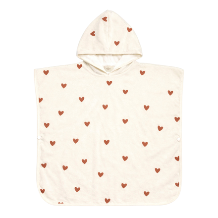 Mrs. Ertha Poncho Tiny Hearts van De Gele Flamingo, badponcho van 100% katoen met comfortabele capuchon