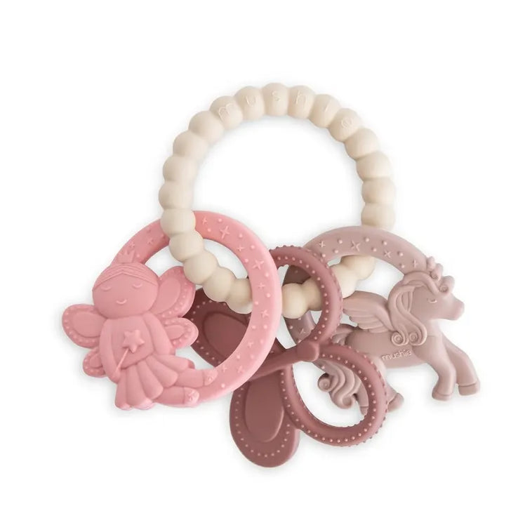 Mushie Bijtring Silicone Fairy van 100% siliconen van voedingskwaliteit, De Gele Flamingo.