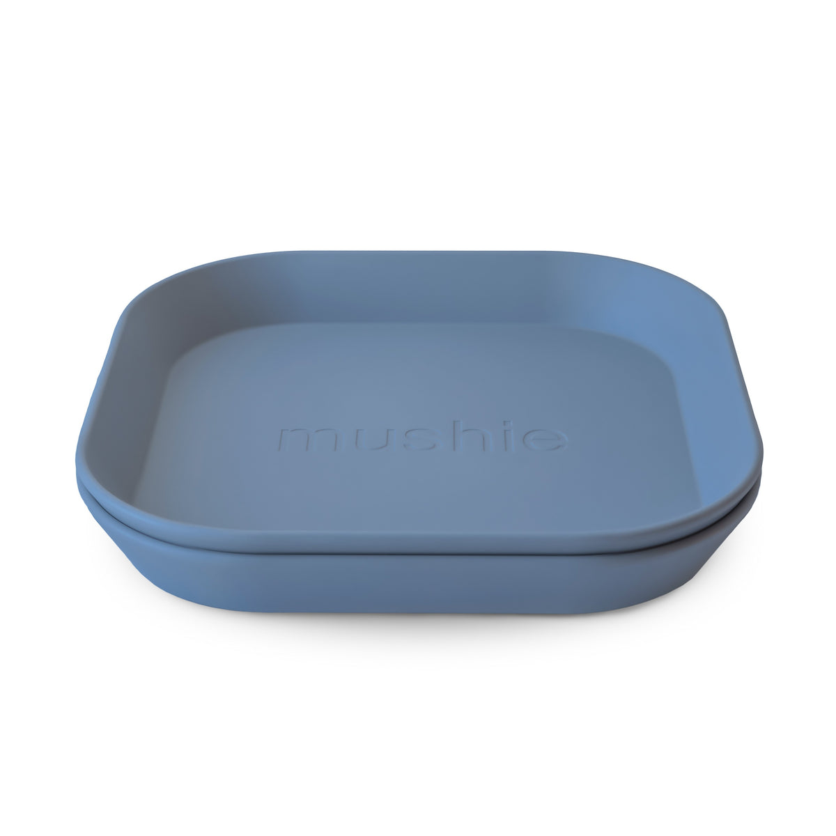 Mushie Bord Vierkant Set 2 in Twilight Blue bij De Gele Flamingo, lichtgewicht en stevig bord voor dagelijkse maaltijden