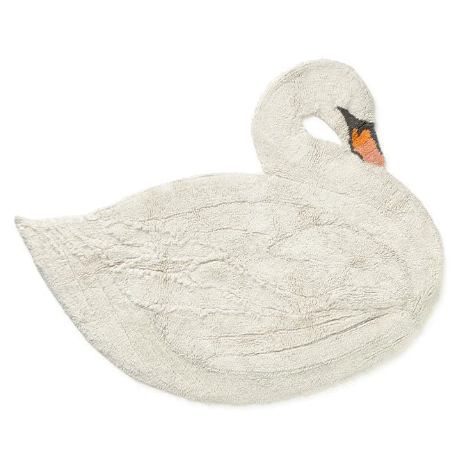 Lorena Canals machine wasbaar tapijt Zwaan in helder wit, kindervloerkleed van De Gele Flamingo