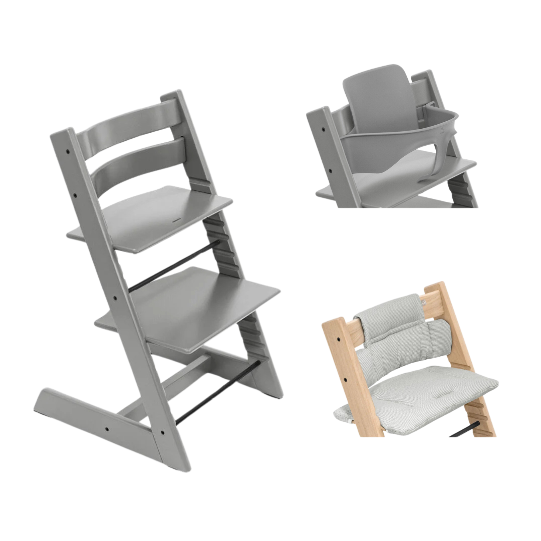 * Stokke® Tripp Trapp® Bundle Stoel + Babyset + Kussen | Storm Grey / Nordic Grey