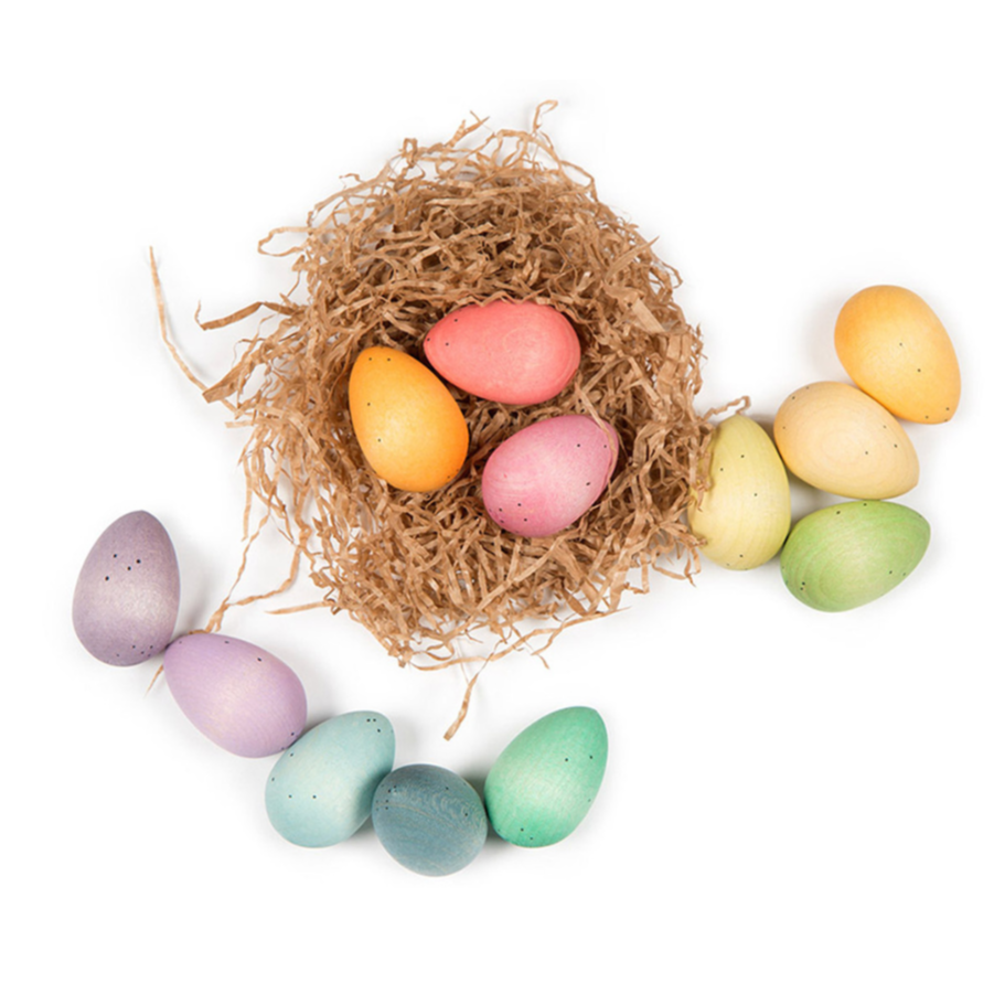 Grapat Happy Eggs set van 12 houten eitjes in regenboogkleuren