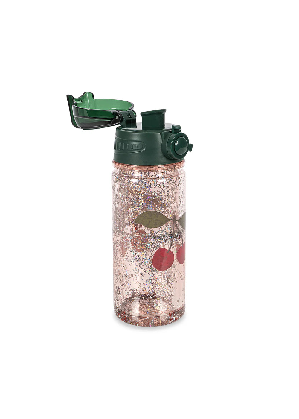 Konges Sløjd glitter drinkfles in Cherry, vooraanzicht van de transparante waterfles