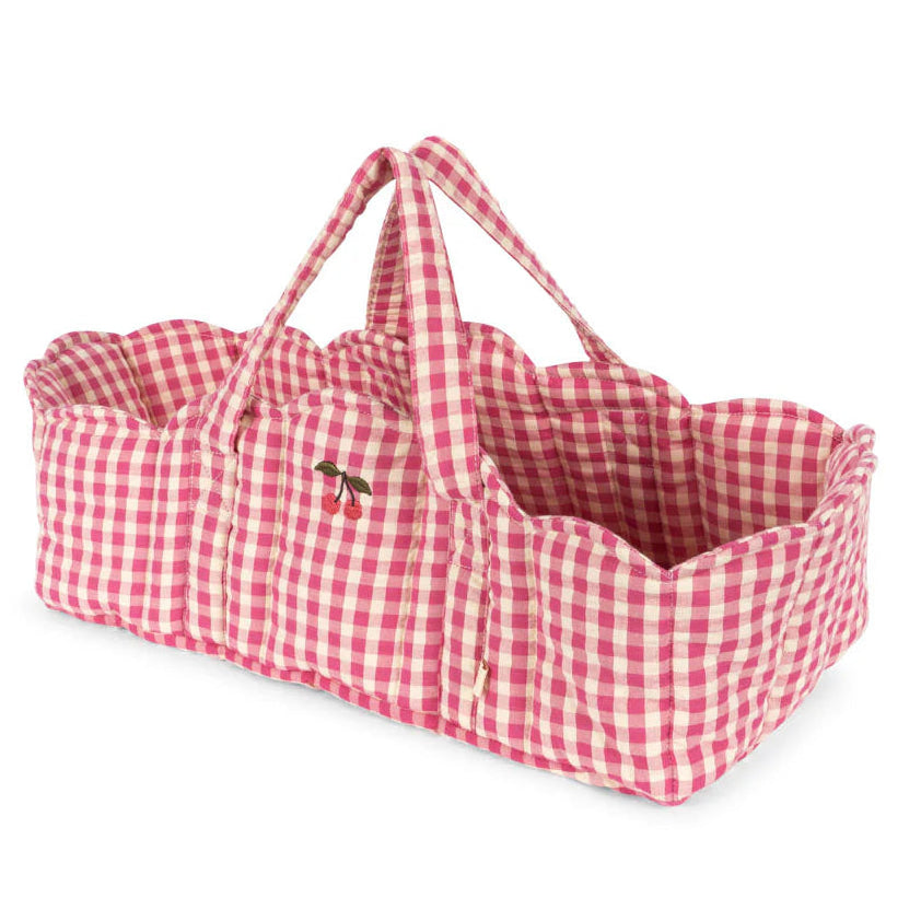 Konges Sløjd Doll Lift in Bubblegum Check, gewatteerde poppenlift met zachte banden, te koop bij De Gele Flamingo