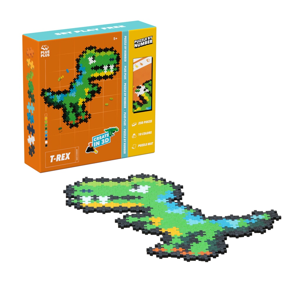Plus Plus Puzzle By Number T-Rex set met 250 steentjes en nummerkaart