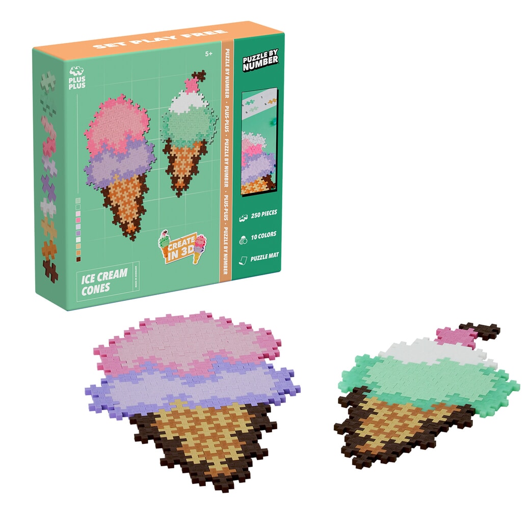 Plus Plus Puzzle By Number Ice Cream Cones set met 250 steentjes in ijsjestinten