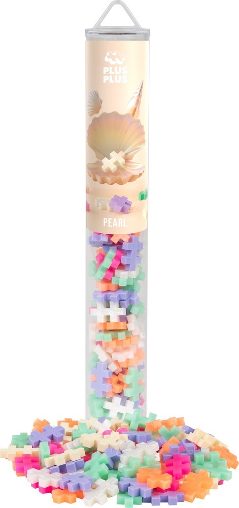 Plus-Plus Tube Pearl met 100 parelmoerkleurige bouwsteentjes in handige koker