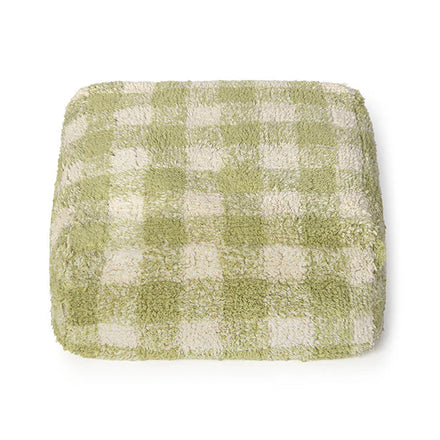 Lorena Canals Vichy poef in Matcha-tint, pluizige zitpoef van De Gele Flamingo