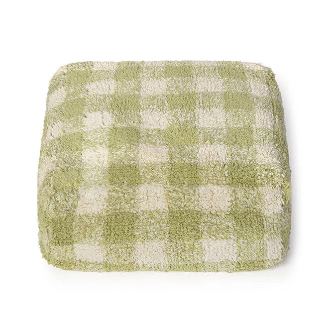 Lorena Canals Vichy poef in Matcha-tint, pluizige zitpoef van De Gele Flamingo