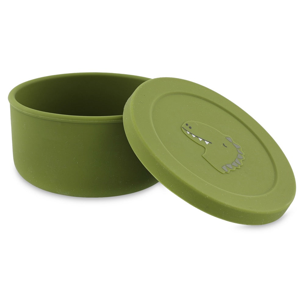 Trixie silicone snackbox Mr. Dino met deksel vooraanzicht