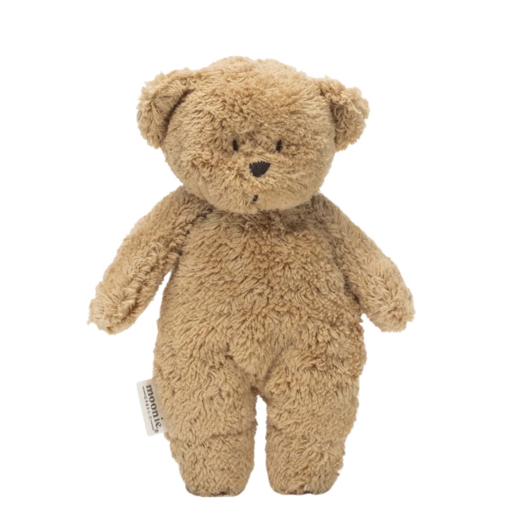 Moonie Sensory Little Teddy Bear in Cappuccino, mini knuffel bij De Gele Flamingo.