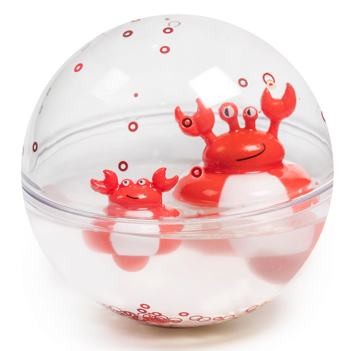 Petit Boum Happy Bubbles Krab, sensorische bal vol kleur en glitters, verkrijgbaar bij De Gele Flamingo